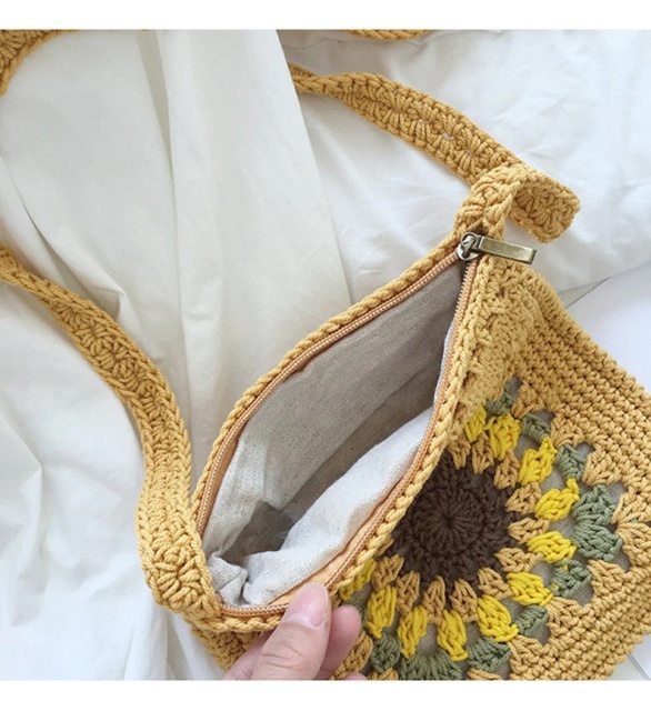 Hand-Crocheted Sunflower Mini Crossbody Bag