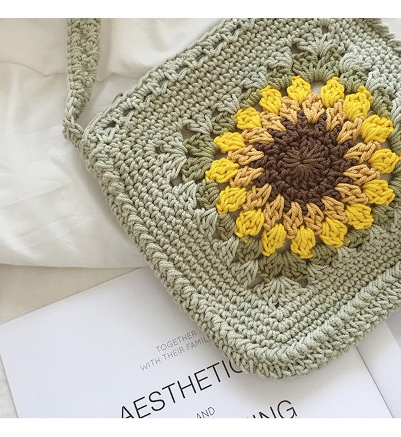 Hand-Crocheted Sunflower Mini Crossbody Bag