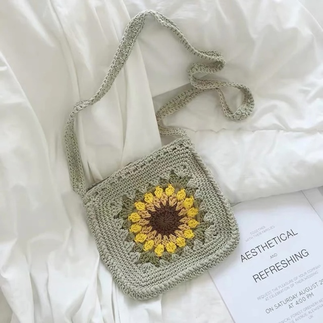 Hand-Crocheted Sunflower Mini Crossbody Bag