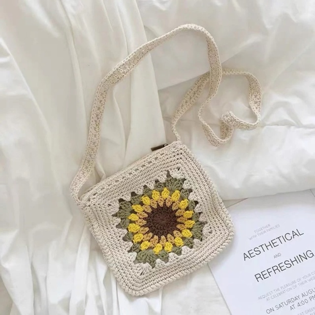 Hand-Crocheted Sunflower Mini Crossbody Bag