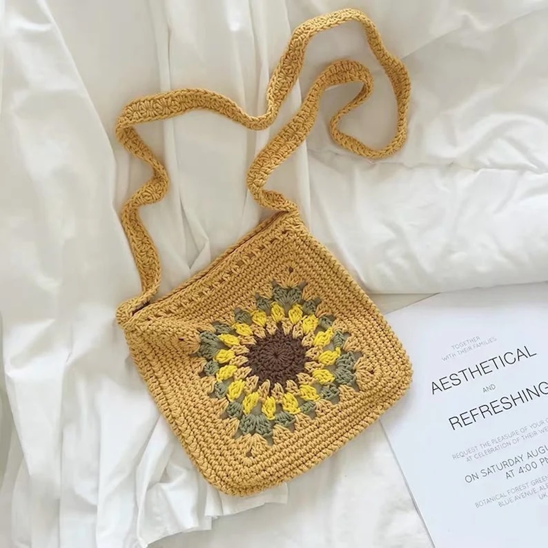 Hand-Crocheted Sunflower Mini Crossbody Bag