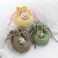 Hand-Crocheted Flower Drawstring Pouch Bag