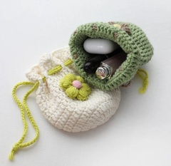 Hand-Crocheted Flower Drawstring Pouch Bag