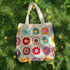 Boho Handmade Crochet Flower Patchwork Tote Bag