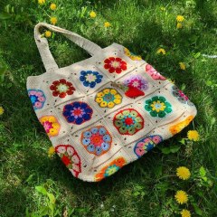 Boho Handmade Crochet Flower Patchwork Tote Bag