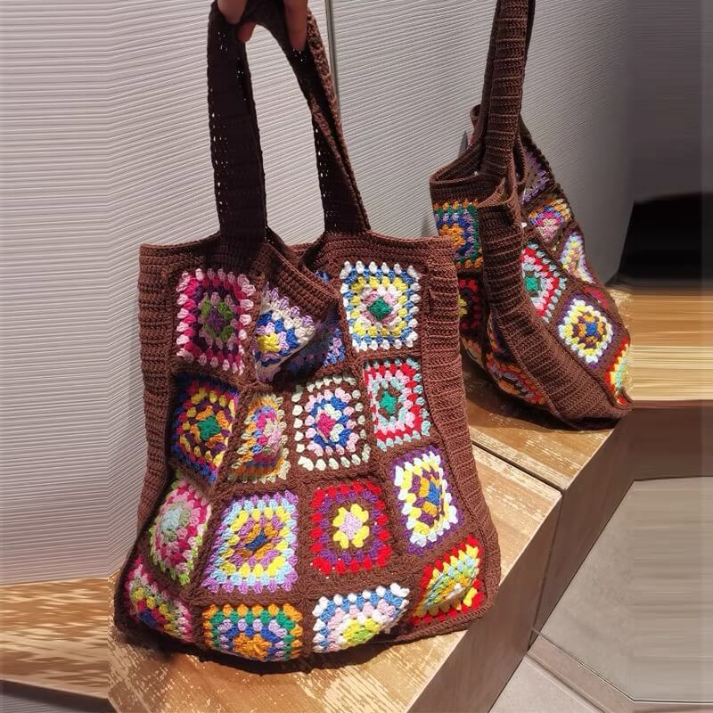 Boho Patchwork Crochet Tote Bag & Abstract Eye Crochet Shoulder Bag – Handmade Collection