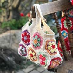 Handmade Crochet Flower Granny Square Tote Bag