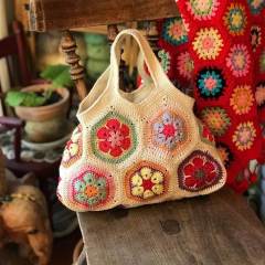 Handmade Crochet Flower Granny Square Tote Bag