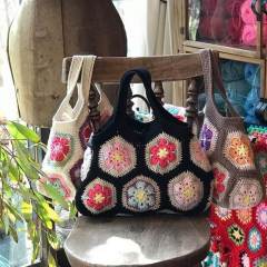 Handmade Crochet Flower Granny Square Tote Bag