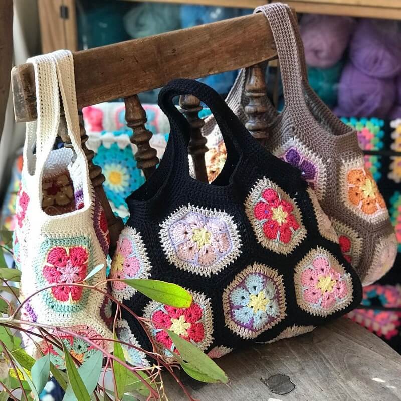 Handmade Crochet Flower Granny Square Tote Bag