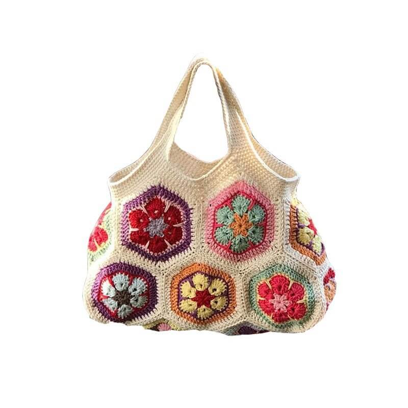 Handmade Crochet Flower Granny Square Tote Bag