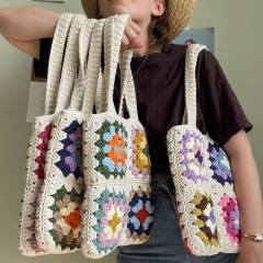 Handmade Granny Square Crochet Tote Bag – Colorful Floral Design