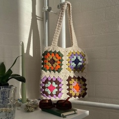 Handmade Granny Square Crochet Tote Bag – Colorful Floral Design