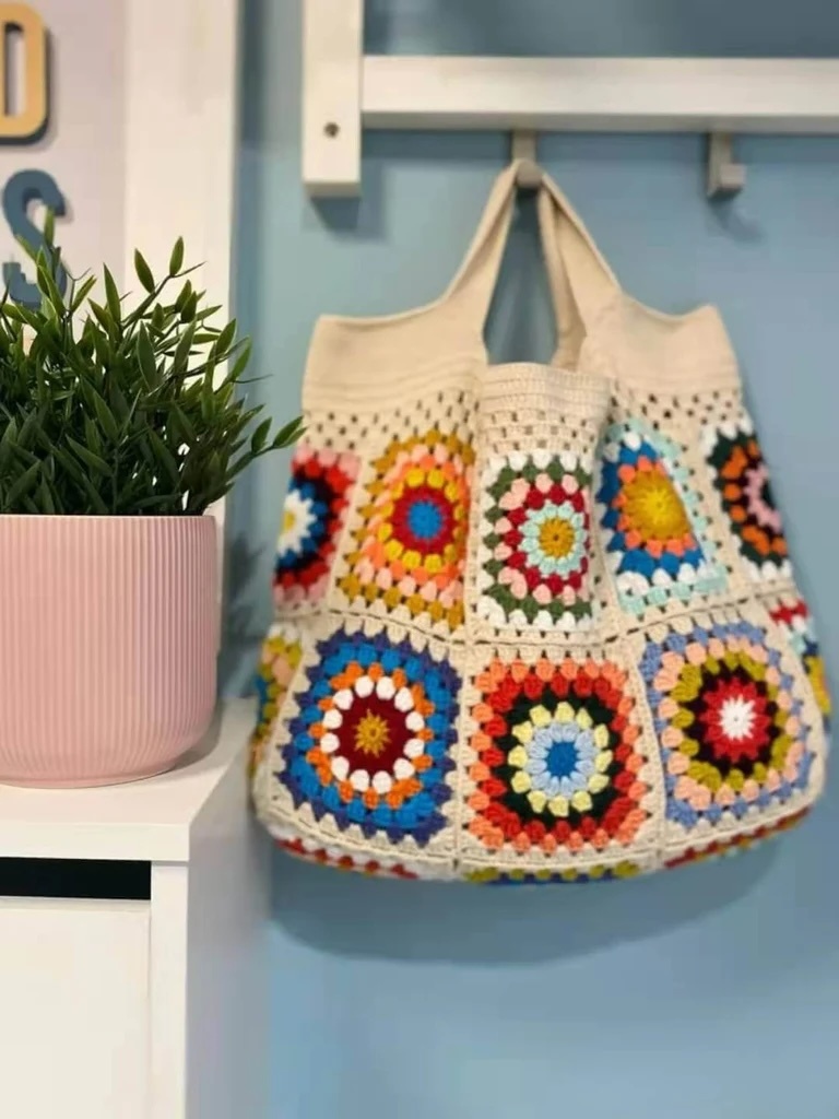 Handmade Colorful Granny Square Crochet Tote Bag