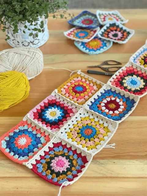 Handmade Colorful Granny Square Crochet Tote Bag