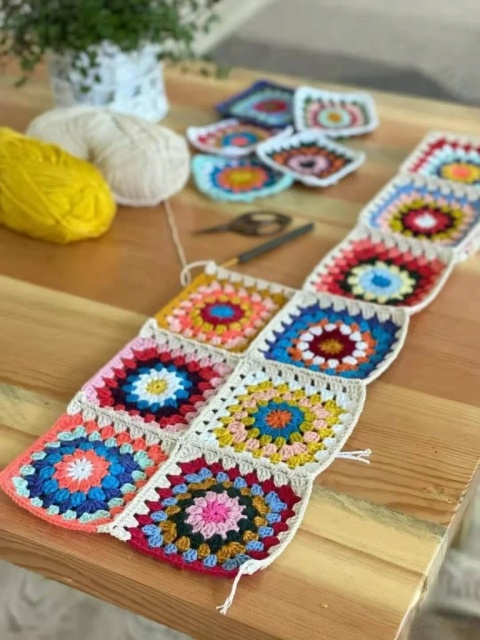 Handmade Colorful Granny Square Crochet Tote Bag