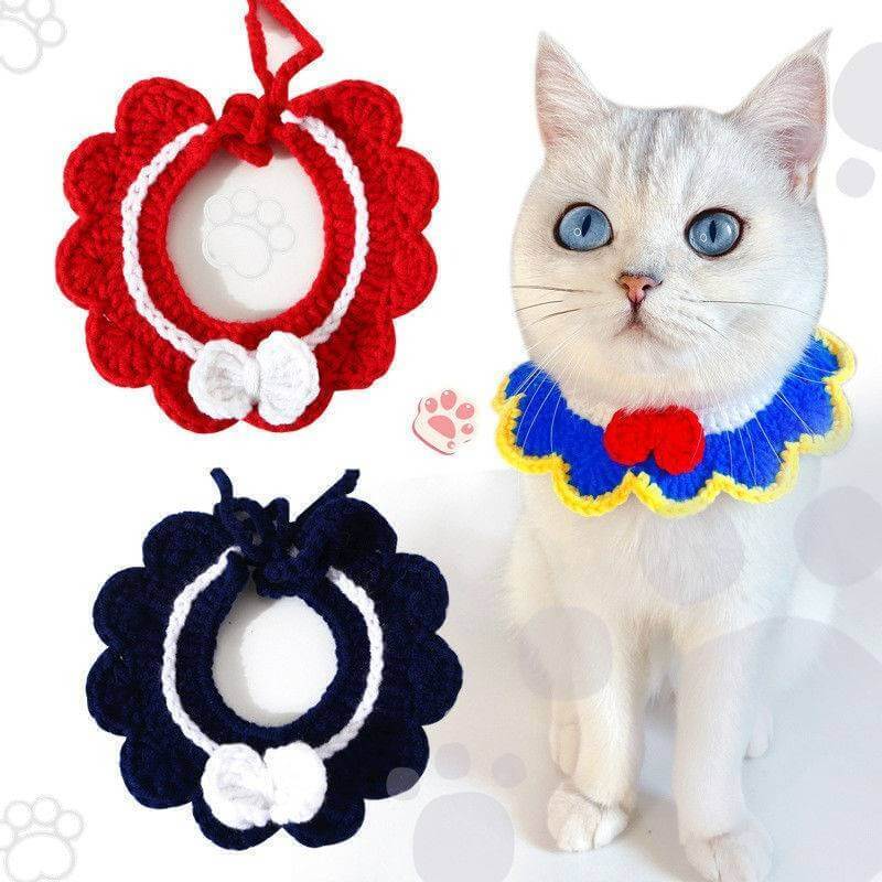 Handmade Crochet Pet Collar – Colorful Bow Tie Design for Cats and Small Pets