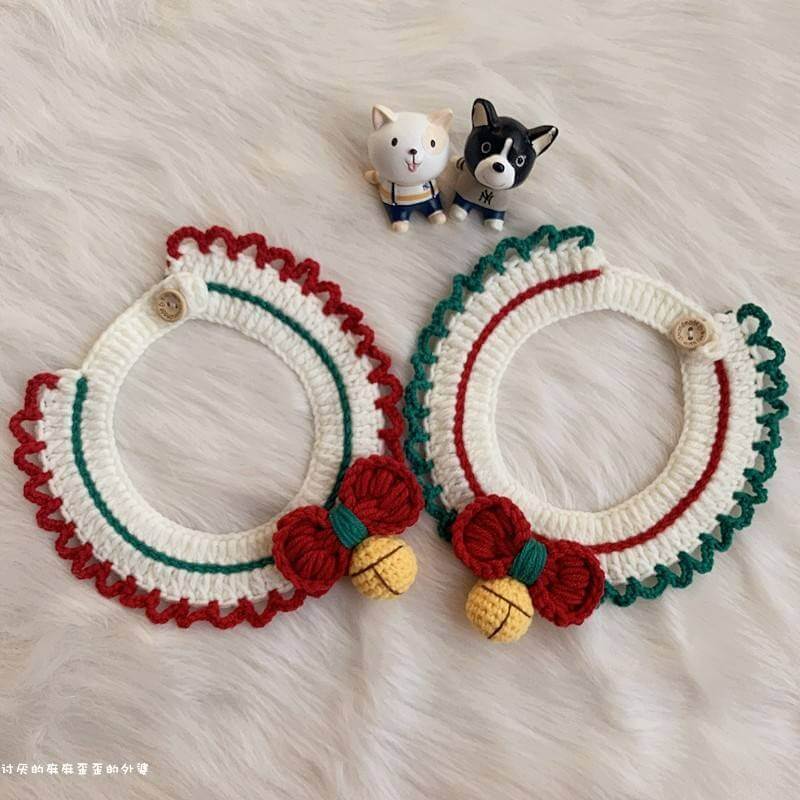 Handmade Crochet Pet Collar – Colorful Bow Tie Design for Cats and Small Pets