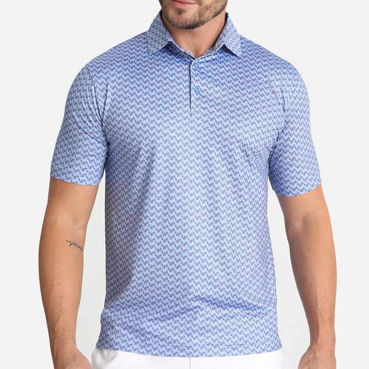 Factory Direct Men's Performance Zigzag Print Polo Shirt – Sky Blue