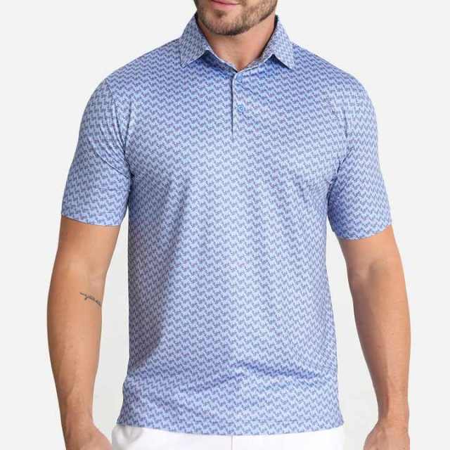 Factory Direct Men's Performance Zigzag Print Polo Shirt – Sky Blue