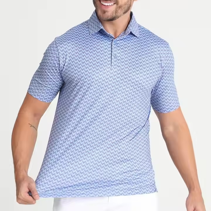 Factory Direct Men's Performance Zigzag Print Polo Shirt – Sky Blue