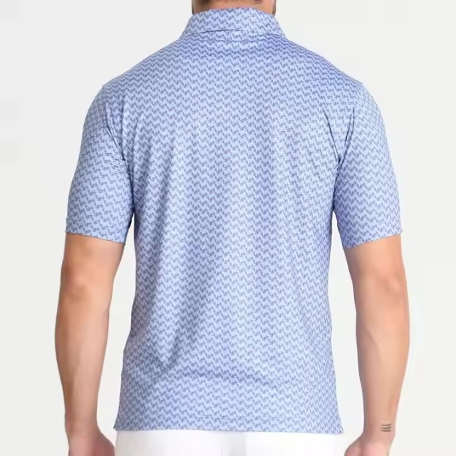 Factory Direct Men's Performance Zigzag Print Polo Shirt – Sky Blue