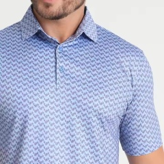 Factory Direct Men's Performance Zigzag Print Polo Shirt – Sky Blue