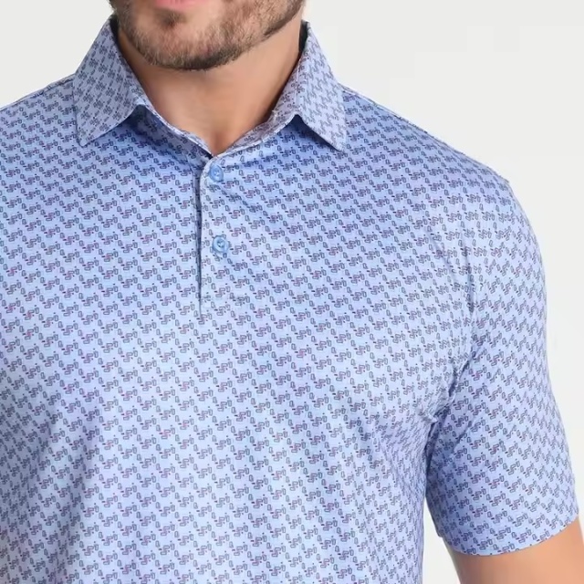 Factory Direct Men's Performance Zigzag Print Polo Shirt – Sky Blue