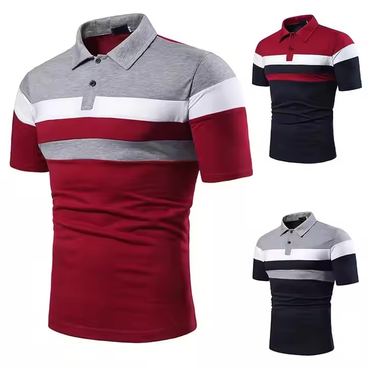 Made-to-order  Men’s Color Block Striped Casual Polo Shirt – Athletic Fit