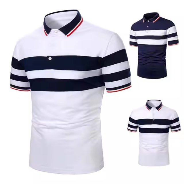 Made-to-order  Men’s Color Block Striped Casual Polo Shirt – Athletic Fit