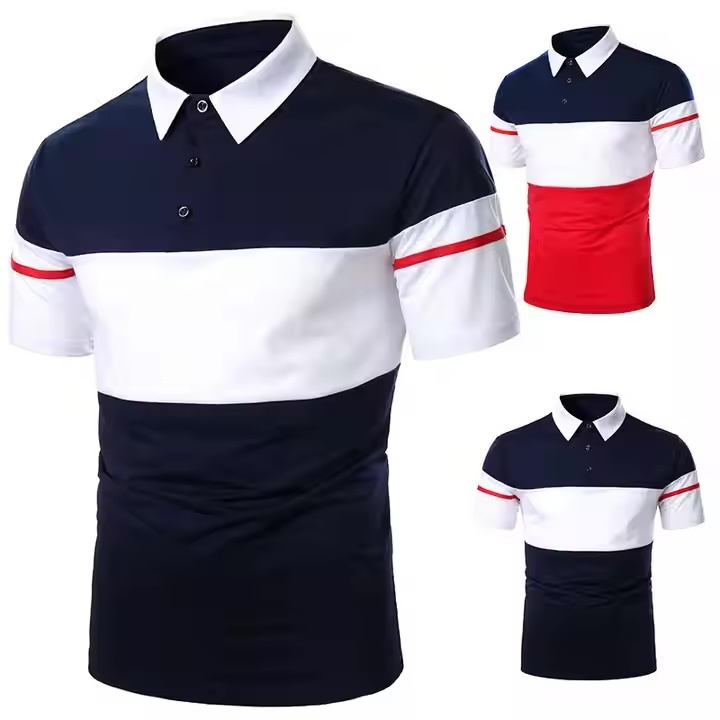 Made-to-order  Men’s Color Block Striped Casual Polo Shirt – Athletic Fit