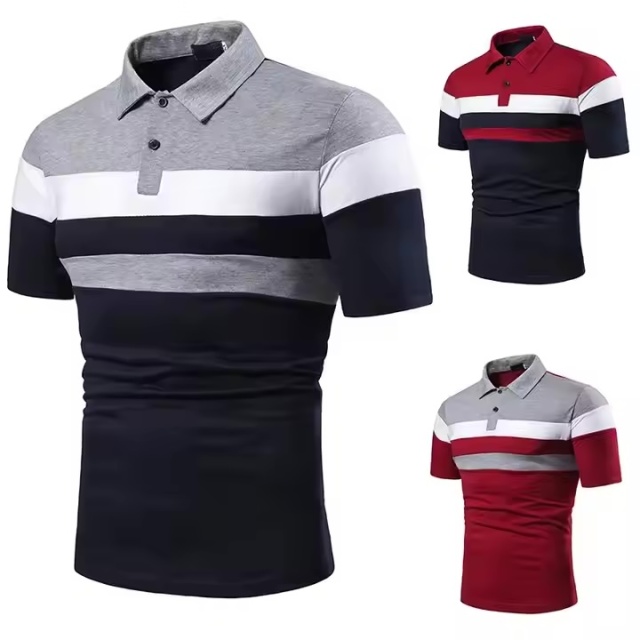 Made-to-order  Men’s Color Block Striped Casual Polo Shirt – Athletic Fit