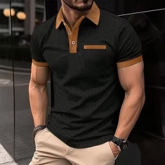 Custom Design Men’s Slim Fit Contrast Trim Polo Shirt – White with Camel Brown Accents