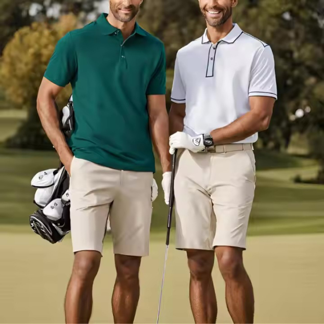 Customized Men’s Performance Golf Polo Shirt – White with Navy Contrast Trim