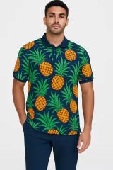Factory Direct Made-to-order Men’s Abstract Paintbrush Print Polo Shirt – Multicolor on Cream