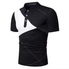 Customized Men’s Black & White Asymmetrical Polo Shirt – Modern Geometric Slim Fit