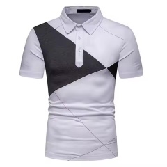 Customized Men’s Black & White Asymmetrical Polo Shirt – Modern Geometric Slim Fit