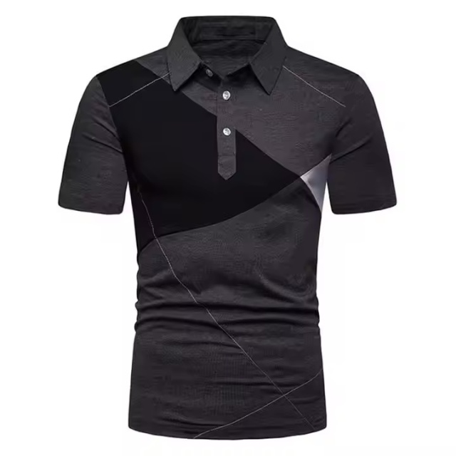 Customized Men’s Black & White Asymmetrical Polo Shirt – Modern Geometric Slim Fit