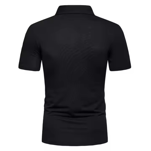 Customized Men’s Black & White Asymmetrical Polo Shirt – Modern Geometric Slim Fit