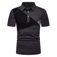 Customized Men’s Black & White Asymmetrical Polo Shirt – Modern Geometric Slim Fit