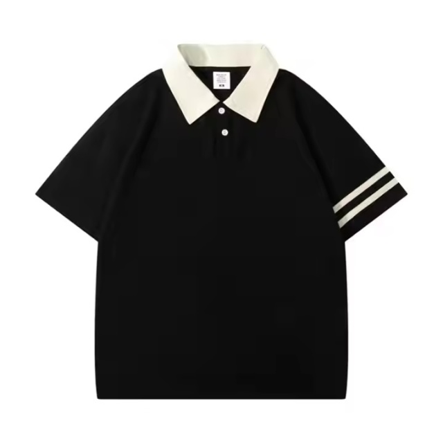Custom  Men’s Retro Contrast Collar Polo Shirt – Black with White Trim