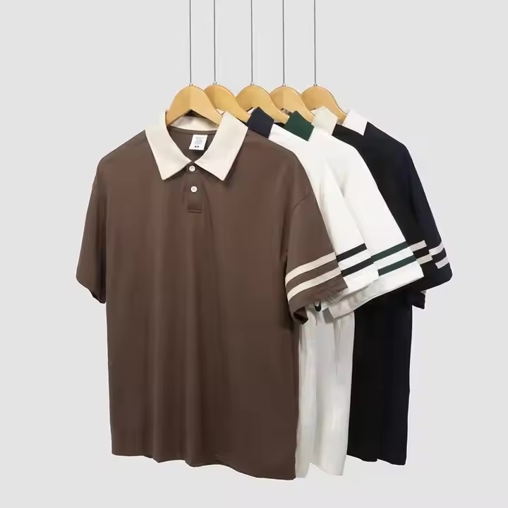 Custom  Men’s Retro Contrast Collar Polo Shirt – Black with White Trim