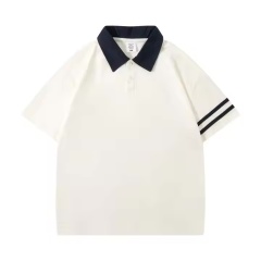 Custom  Men’s Retro Contrast Collar Polo Shirt – Black with White Trim
