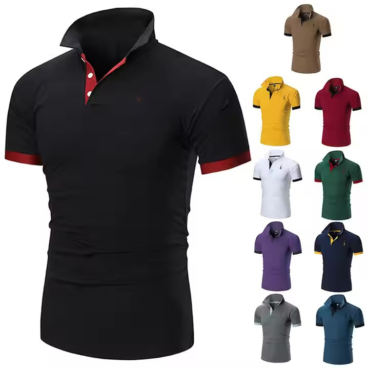 Made-to-order Men’s Slim Fit Contrast Collar Polo Shirt – Dark Green with Red Accents