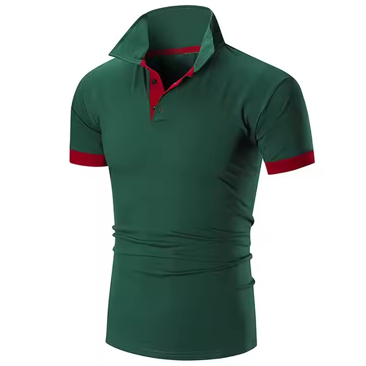 Made-to-order Men’s Slim Fit Contrast Collar Polo Shirt – Dark Green with Red Accents