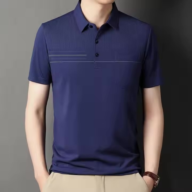 OEM ODM  Men’s Modern Striped Business Casual Polo Shirt – Olive Green