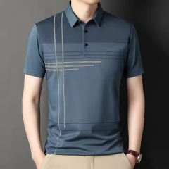 OEM ODM  Men’s Modern Striped Business Casual Polo Shirt – Olive Green