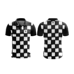 Customized Men’s White Geometric Stripe Polo Shirt – Contrast Trim Tech Fabric