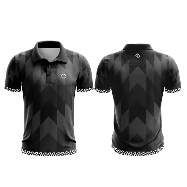 Customized Men’s White Geometric Stripe Polo Shirt – Contrast Trim Tech Fabric