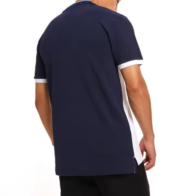Custom Design Men’s Contrast Panel Active Polo Shirt – White with Navy Side Stripes